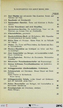 Porzellan, Glas, Arbeiten aus Bronze und Silber, Französische Bronzeplastik und älteres Mobiliar (Nr. 201-428)