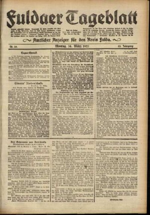 Ausgabe vom Montag, den 14. März 1921.