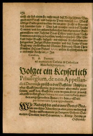 Volget ein Keyserlich Privilegium de non Appellando a Decretis ...