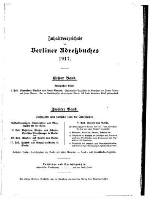 Inhaltsverzeichnis des Berliner Adreßbuches 1917