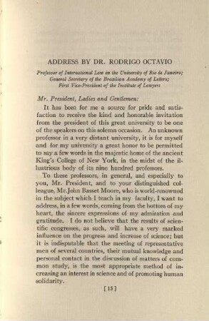 Address by Dr. Rodrigo Octavio