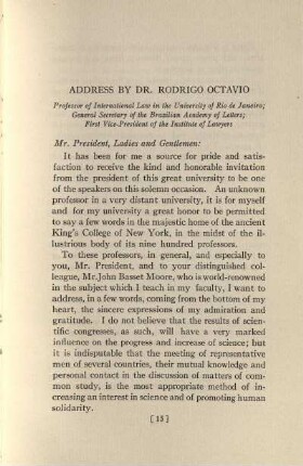 Address by Dr. Rodrigo Octavio