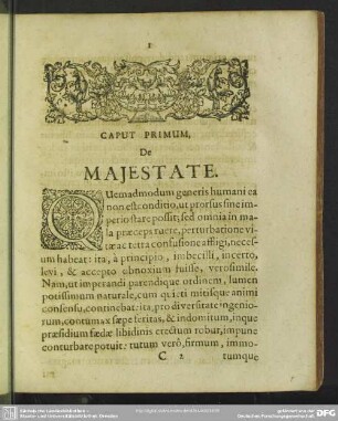 Caput Primum. De Maiestate