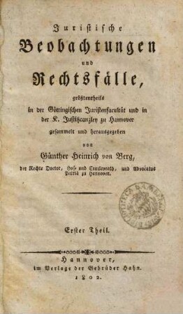 Juristische Beobachtungen und Rechtsfälle, 1
