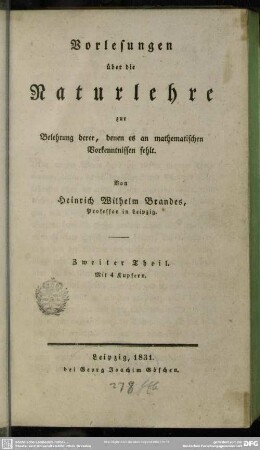 2: Vorlesungen über die Naturlehre : zur Belehrung derer, denen es an mathematischen Vorkenntnissen fehlt