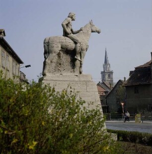 Bad Langensalza. Reiterstandbild & Denkmal für gefallene Soldaten des thüringischen Ulanenregiments Nummer 6. Seitenansicht