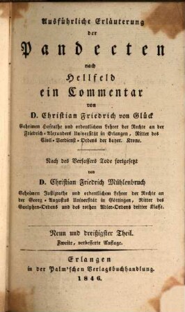 Ausführliche Erläuterung der Pandecten nach Hellfeld : ein Commentar, 39