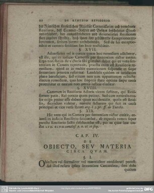 Cap. IV. De Obiecto, Seu Materia Circa Quam