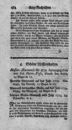 Musen-Almanach A. MDCCLXXIX. auf das Jahr 1779 vor.