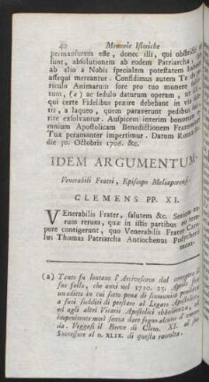 Idem Argumentum. Venerabili Frati, Episcopo Meliaporensi. Clemens PP. XI.