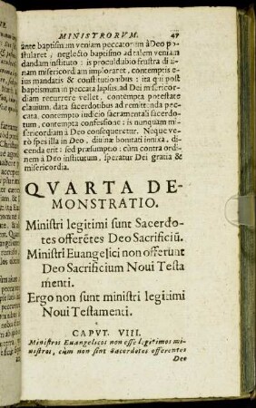 Quarta Demonstratio. Ministri legitimi sunt Sacerdotes offeretes Deo Sacrificiu.