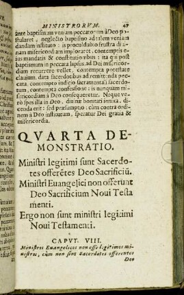 Quarta Demonstratio. Ministri legitimi sunt Sacerdotes offeretes Deo Sacrificiu.