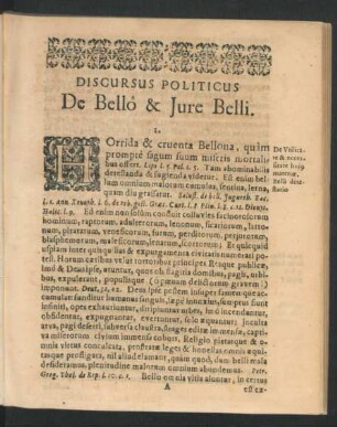 Discursus Politicus De Bello & Iure Belli.