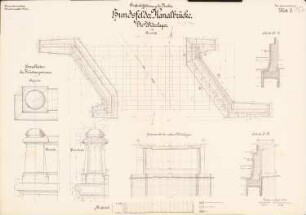 Großschiffahrtsweg, Breslau Hundsfelder Kanalbrücke: Widerlager: Ansichten, Grundriss, Schnitte 1:100, 1:10