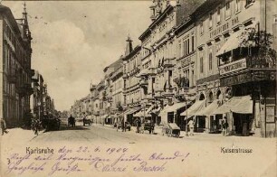 Postkartensammlung Weis mit Ansichten Karlsruhes. Kaiserstraße ab Marktplatz Richtung Westen