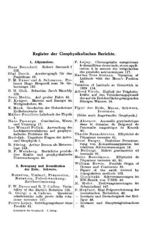 Register der Geophysikalischen Berichte