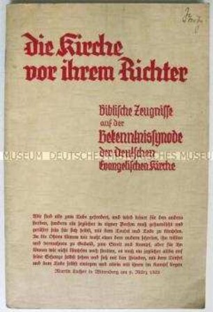 Dokumentation zur Bekenntnissynode der deutschen Evangelischen Kirche in Wuppertal 1934