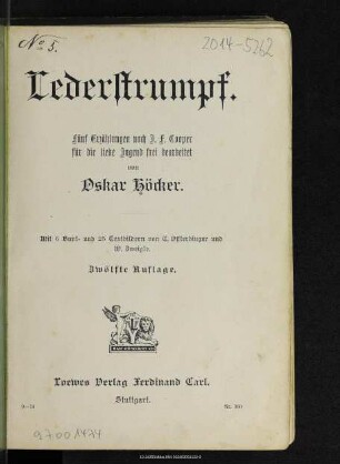 Lederstrumpf : fünf Erzählungen nach J. F. Cooper