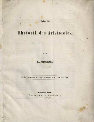 Ueber die Rhetorik des Aristoteles
