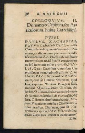 Colloquium. II. De numero Capitum, seu Articulum, huius Catechismi.