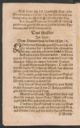 Das fünffte/ Jm Thon: Vom Himmel hoch da kom ich her/ [et]c.