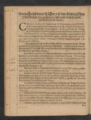 Verzeichnüß derer Bücher/ so den Leipzigischen OsterMarckt 1630. außgehen/ ...