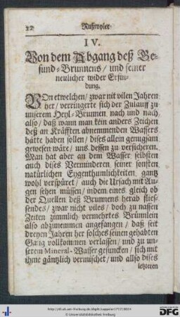 IV. Von dem Abgang deß Gesund-Brunnens.