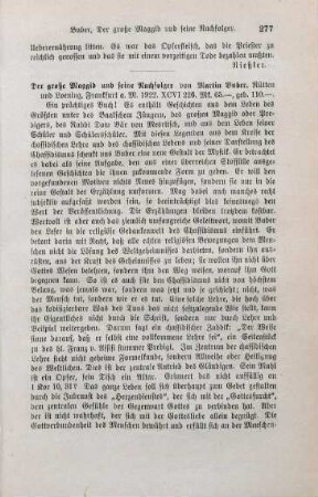 277-278 [Rezension] Buber, Martin, Der grosse Maggid und seine Nachfolge