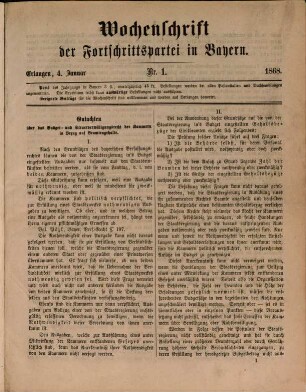 Wochenschrift der Fortschrittspartei in Bayern. 1868