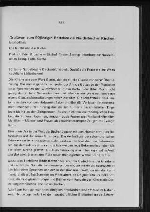 Grußwort zum 90jährigen Bestehen der Nordelbischen Kirchenbibliothek