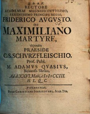 De Maximiliano martyre, disp.