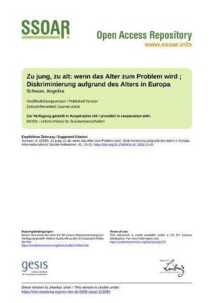 Zu jung, zu alt: wenn das Alter zum Problem wird ; Diskriminierung aufgrund des Alters in Europa