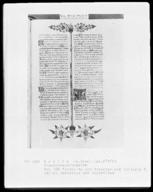 Franziskanisches Brevier — Initiale T, darin Ambrosius und Augustinus, Folio 165recto