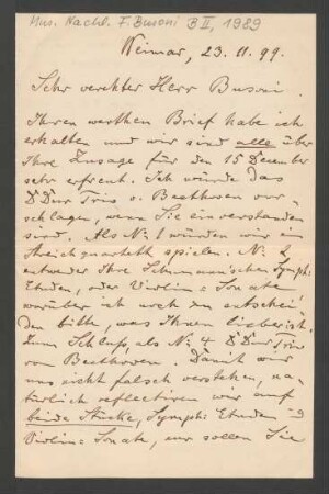 Brief an Ferruccio Busoni : 23.11.1899