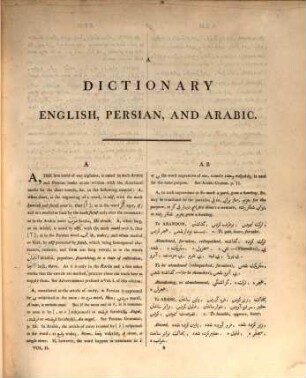 A Dictionary, Persian, Arabic and English. Vol. 2