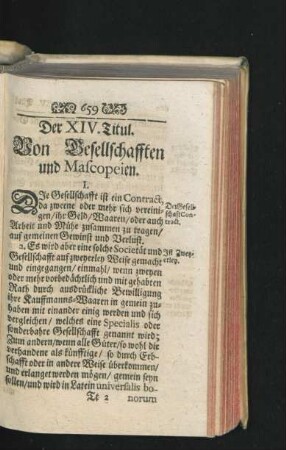 Der XIV. Titul. Von Gesellschafften und Mascopeien.