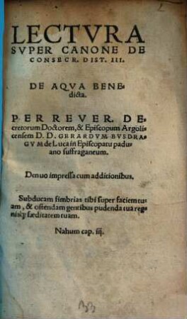 Lectura super canone de consecr. de aqua benedicta