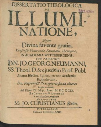Dissertatio Theologica De Illuminatione
