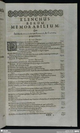 Elenchus Rerum Memorabilium: Quae Sub his Annalibus per Libros, & Capita, proponuntur