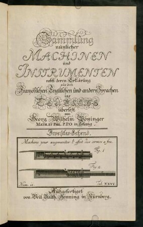 Titelblatt mit Abbildung Tab. XXVI. Machine pour augmenter...