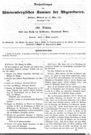 120. Sitzung, Stuttgart, 13.3.1861