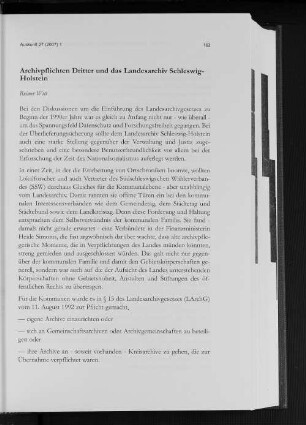 Archivpflichten Dritter und das Landesarchiv Schleswig-Holstein