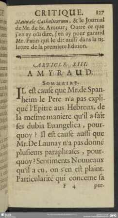 Article XIII. Amyraud