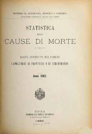 Statistica delle cause di morte. 1882 (1883)