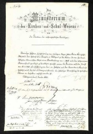 Schreiben des Ministeriums des Kirchen- und Schul-Wesens an die Direktion der wissenschaftlichen Sammlungen