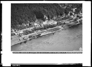 Sächsische Schweiz, Schmilka an der Elbe mit Badeanstalt, Luftbild