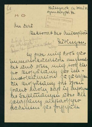 Gesuch um Zulassung zur Immatrikulation (14.05.1933)