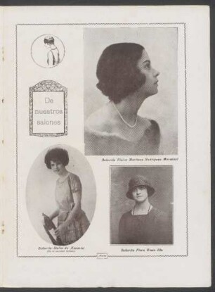 De nuestros salones : [Fotografías de] Señorita Elvira Martinez Rodriguez Marcenal [y] Señorita Stella de Azevedo [y] Señorita Flora Risso Illa