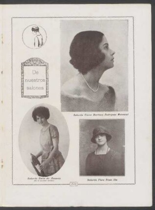 De nuestros salones : [Fotografías de] Señorita Elvira Martinez Rodriguez Marcenal [y] Señorita Stella de Azevedo [y] Señorita Flora Risso Illa