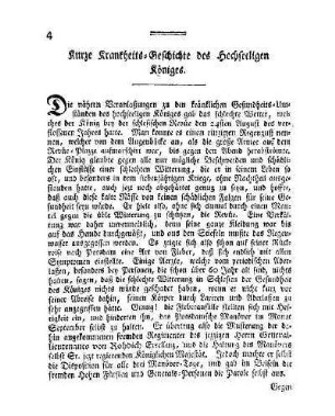 Kurze Krankheits-Geschichte des Hochseeligen Königes